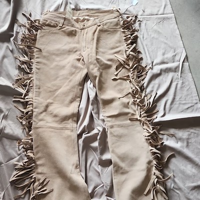 Rancho Estancia Suede Leather Fringe Trail Riding Chaps Tan Size M