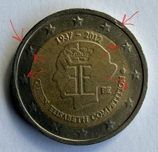 RARE 2 Euro Belgium 2012  Queen Elisabeth Competition  - MINT ERROR / Misstrike