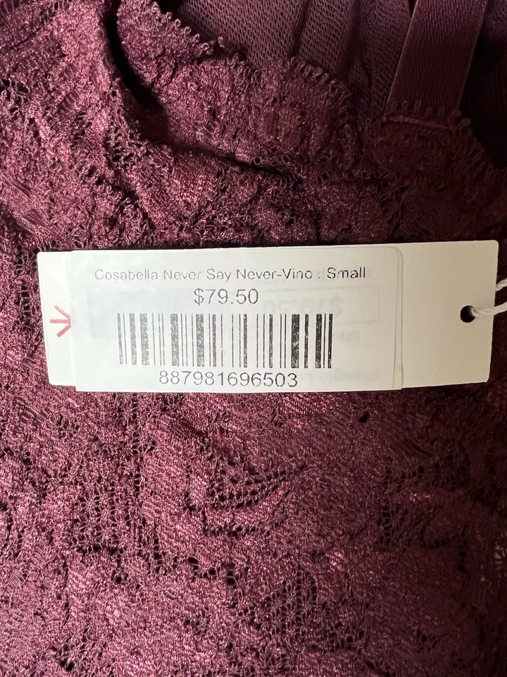 Cosabella никогда не говорить никогда Plungie bralette длинная линия Vino бордовое кружево sz S - Изображение 3 из 4