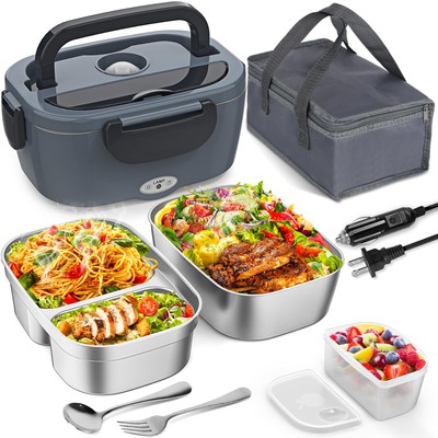 Electric Lunch Box for Adults, Heated Lunch Box with 2 Stainless Steel Contai...