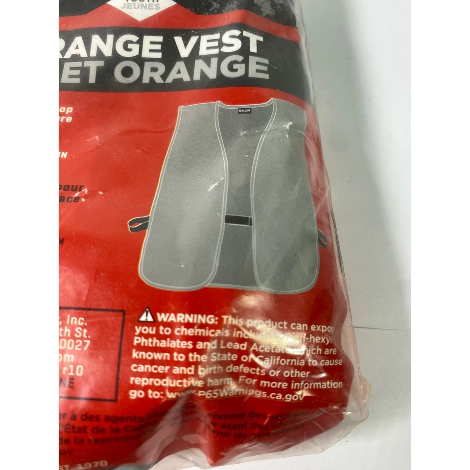 Allen Youth Orange Safety Vest 26in 38in Chest Adjustable Hook Loop - Image 4 of 4