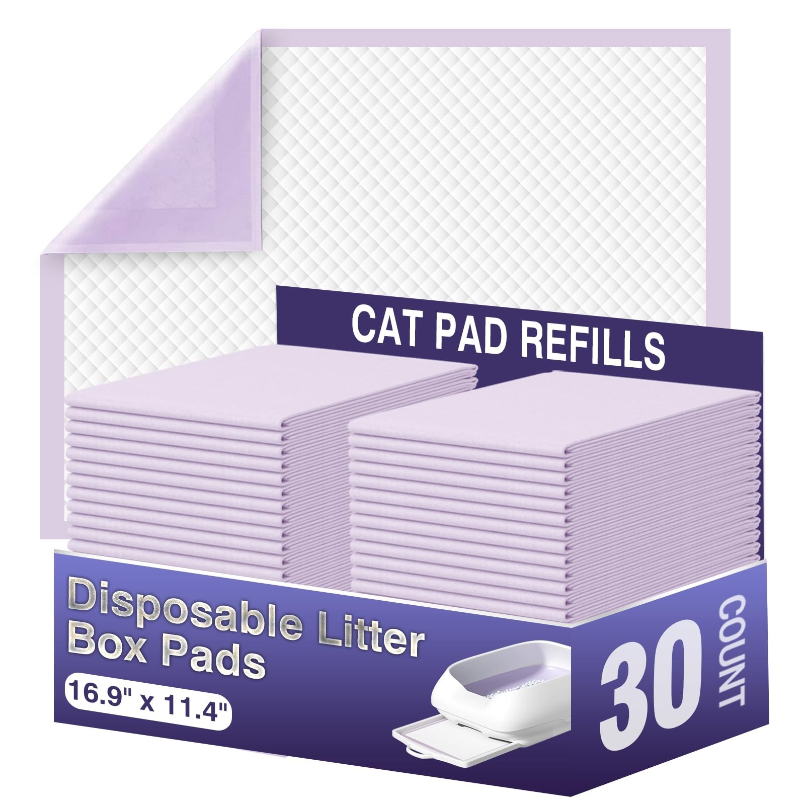 Cat Pads 16.9" X 11.4", 30 Ct | Pee Pads for Cats | Thickene