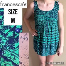 Alya Womens Dress Francesca’s Emerald Green Mini Buttons Elastic Waist Size M