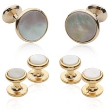 Mother of Pearl Gold Cufflinks and Studs with Presentation Box