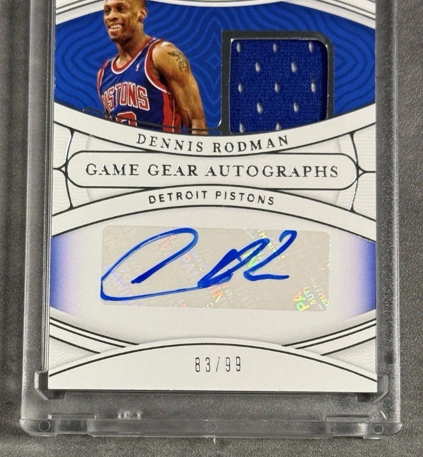 2021-22 Panini National Treasures Dennis Rodman Patch Auto /99 Game Worn Pistons view 3