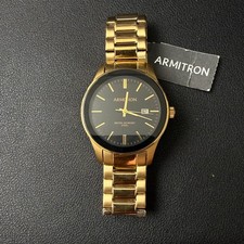 Armitron 20/5374GP Men's Gold Tone Date Black Dial Bracelet Watch New Battery