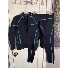 GoldFin 2 Piece Wetsuit Set Size L Black Blue Neoprene Jacket Pants Snorkeling