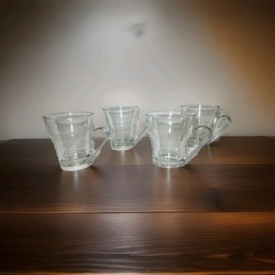 Bormioli Rocco Fidenza OSLO Cappuccino Mug Cup Glass w/ Metal Handle Italy SET/4