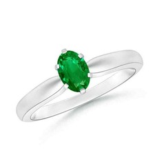 Tapered Shank 6x4MM Oval Solitaire Emerald Ring 925 Sterling Silver For Women