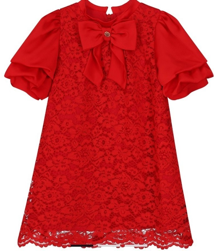Patachou Girls Red Satin & Lace Dress