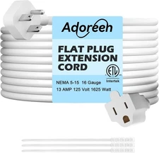 45° Angle Flat Plug Power Extension Cord 15 Ft White, Seamless One-Piece Mold...