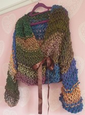 UK Designer vibrant striped knitted cropped oversized cardigan UK 10/12