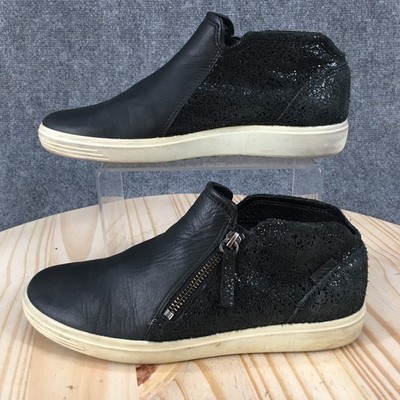 ECCO Boots Womens 38 Soft 7 Low Casual Side Zip Bootie Sneakers Black Leather