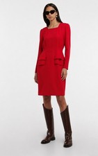 Valentino Miss V Red Wool Peplum Sheath Dress 80s Long Sleeve Size IT 46 L Knee