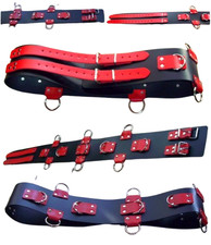 BDSM Tailleng&uuml;rtel Echtleder 10 cm | schwarz-rot | 5 D-Ringe + 6 O-Ringe | LWPH