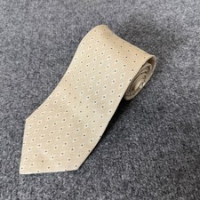 Giorgio Armani Mens Silk Tie Beige Blue Polka Dot Diamond Weave Made in Italy