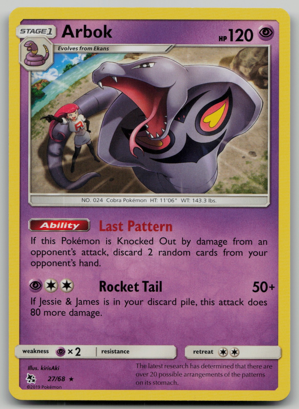 Arbok Rare Hidden Fates 27/68 NM