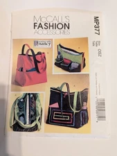 McCall's MP377 Totes "Sewing with Nancy" Size 13 1/2" X 15"  New Uncut Free Ship