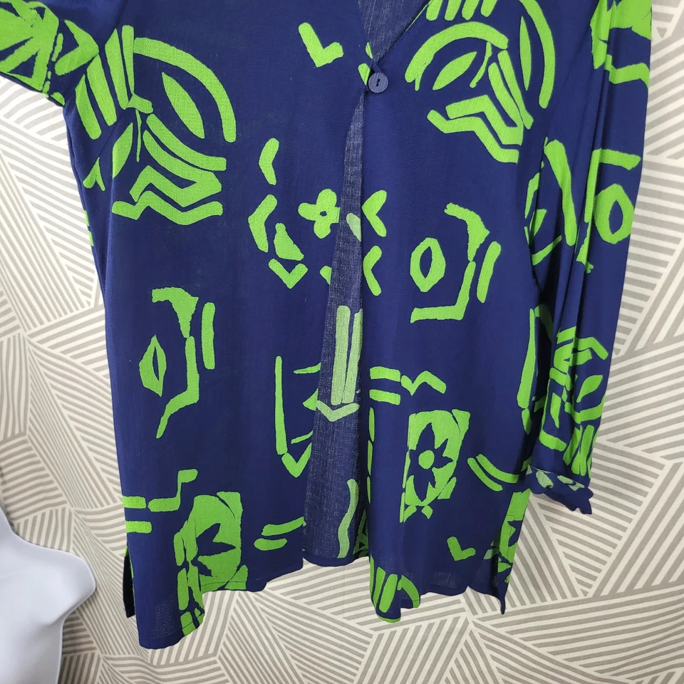 Chaqueta Topper Vintage Talla Grande Encubrimiento Floral Tropical Azul Verde Ligera Foto 4 de 4