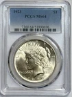 Silver Peace Dollar 1923 PCGS MS 64 Uncirculated 90% Silver $1 Coin