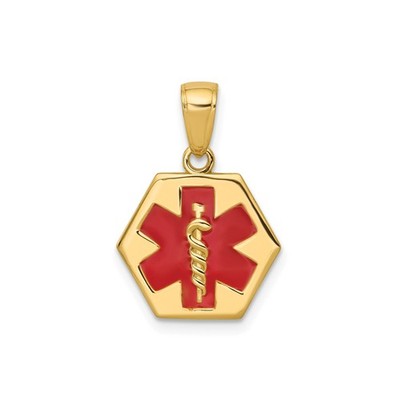 10k Yellow Gold Solid Medical Alert Pendant Red Star of Life 20mm