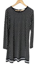 Michael Kors Black Wave Print LK G Sleeve Dress Medium
