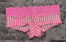 NWT VICTORIA'S SECRET S PINK STRIPE SMOOTH LACE VINTAGE RARE HIPHUGGER PANTIES