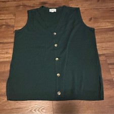 Womens Sleeveless Button-Up Sweater Vest Green Medium Casual Holiday EUC