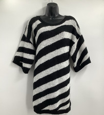 New Collection Italy Women's Black/White Striped Knit Mini Sweater Dress Sz S/M