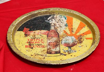 Vintage Triple Crown Pure Grape Brandy Mohan Meakin Ltd Adv Litho Tin Tray T1067