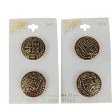 Vtg Le Chic Buttons Gold Medallion Crest 20mm #1362 Lot of 4 NOS Made in the USA