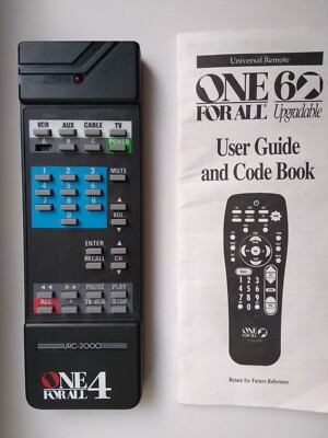 Genuine One 4 For All Universal TV VCR Remote Control URC-2000 Tested Working