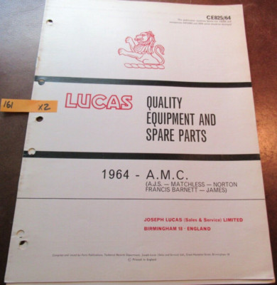Lucas AJS Matchless Norton Francis Barnett Manual 1964 G85CS Parts Catalog 161