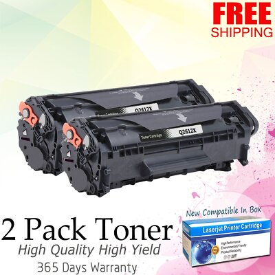 2PK Q2612X 12X Black Toner Cartridge For HP LaserJet 1010 1012 3015 M1005 M1319