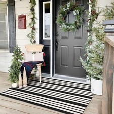 Black and White Striped Outdoor Rug 3x5 Ft Area Rug Washable Front Porch Rug ...