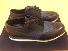 Rare+Prada Vit Montana derby calf leather platform sports Wing-Tip Black/Navy 11