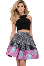 JOVANI ~ Black Floral Jacquard Crop Top 2PC Fit & Flare Party Dress 6 NEW $450