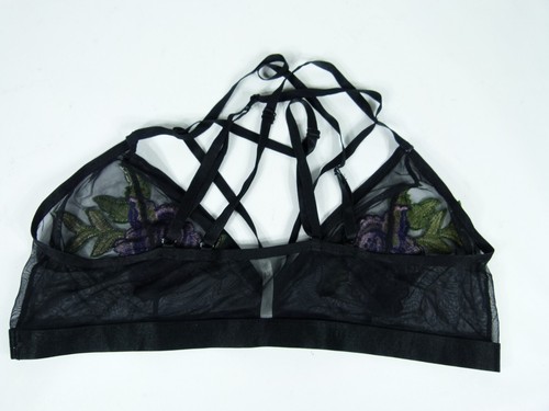 Charlotte Russe Plus schwarzer transparenter BH ohne Bügel Bralette mit lila Blumen Größe 2X - Bild 2 von 3