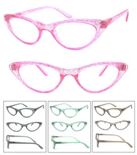1 or 3 Pair Retro Woman Cat Eye Translucent Frame Glitter Detail Reading Glasses