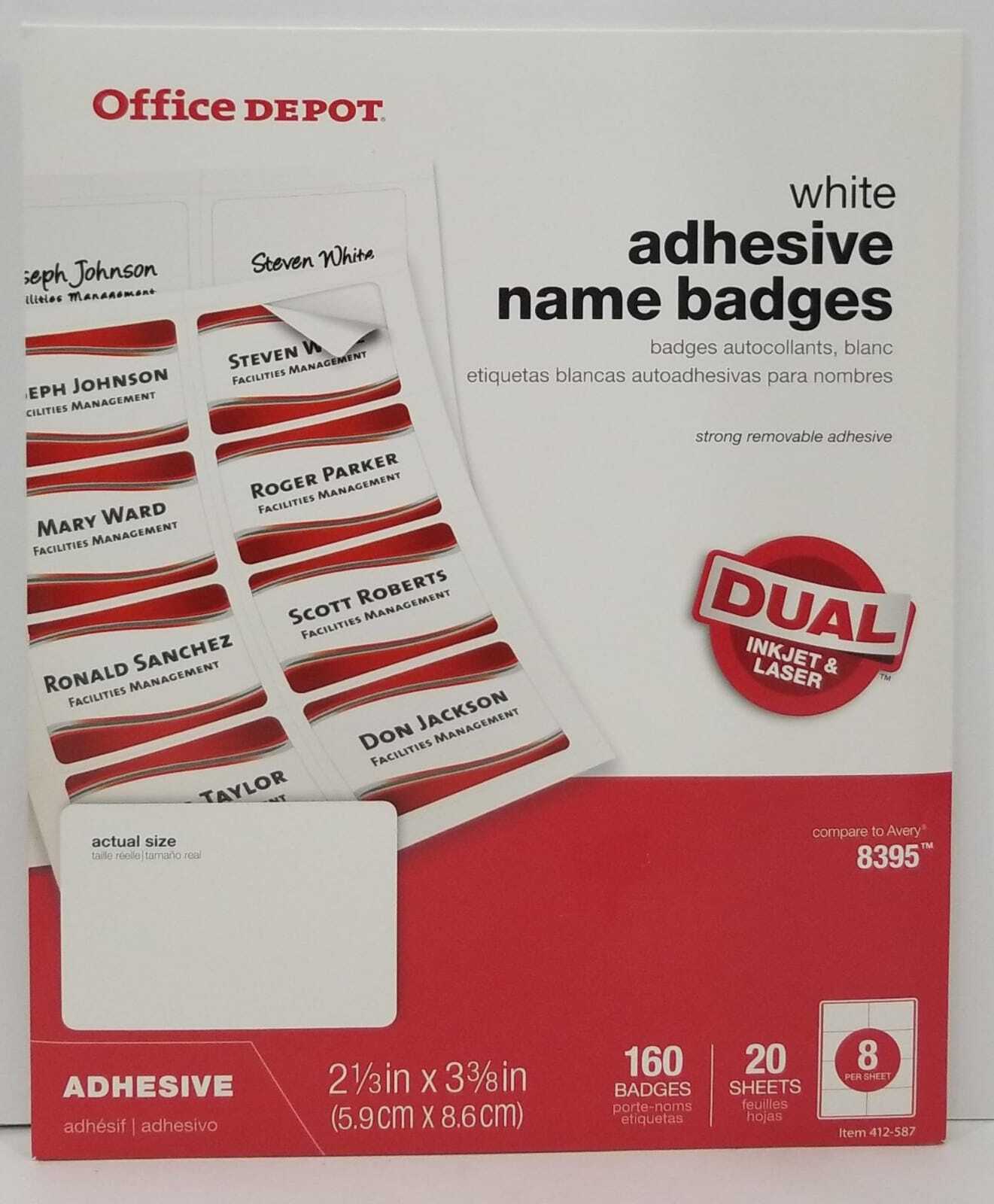 Office Depot Adhesive Name Badge Labels, 2 1/3" x 3 3/8" White, Pack Of