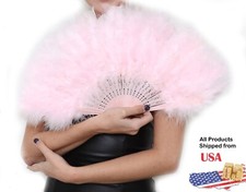 Large Pink Feather Hand Fan Ladies Event 1920s Dance Bride Halloween Costume