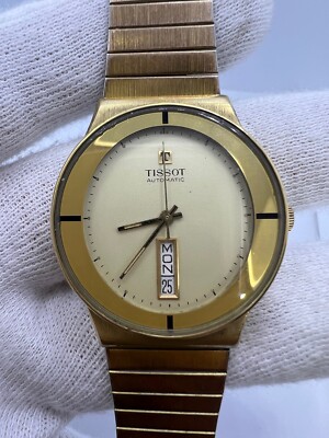 Vintage Tissot Swiss Automatic Watch Gold Plated Day-Date Men's Timepiece   Rare