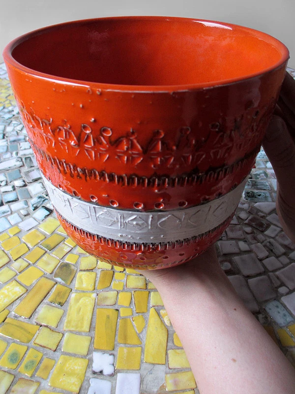 Aldo Londi Bitossi 1955 Italia mediados de siglo moderno arte naranja maceta de cerámica Foto 3 de 4