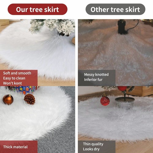 30'' Christmas Tree Skirt Plush Faux Fur Mat Home Xmas Floor Cover Ornament Deco - Picture 7 of 12