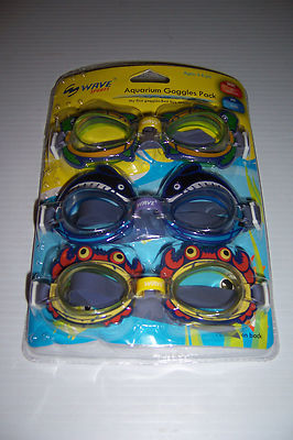 WAVE SPORTS AQUARIUM GOGGLES 3 PACK SET KIDS AGES 3-6 POOL SWIMMING NEW