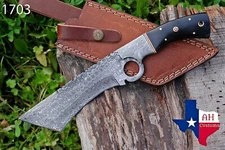 12”CUSTOM HAND FORGED DAMASCUS STEEL TANTO KUKRI KNIFE W/HORN HANDLE AH-1703