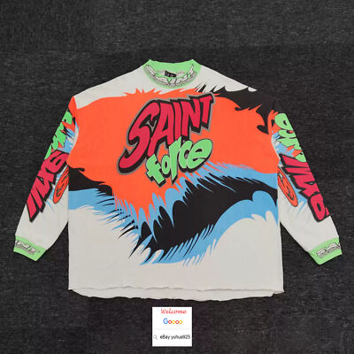 25SS Men Women Long Sleeve Graffiti T Shirt Moto Racing Casual Saint Top Tee
