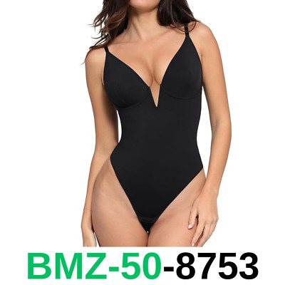 Popilush Shapewear Bodysuits for Women Tummy Control Backless Deep V Neck, L