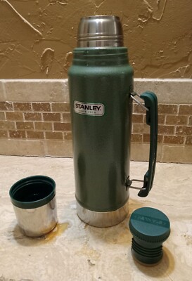 Stanley Vacuum Thermos Bottle Handled Coffee Green Hammertone 1.1 Qt Stainless