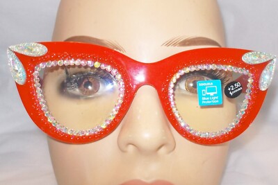 UNIQUE BOUTIQUE SEXY CATEYE 2.50 READING GLASSES RED PEARL  display picture 3